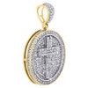10K Yellow Gold Real Diamond Cross Cirlce Medallion Pendant Charm Pave 1.03 CT