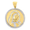Diamond Mother Mary Medallion Pendant 10K Yellow Gold Round Cut Charm 0.95 Tcw.