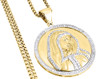 Diamond Mother Mary Medallion Pendant 10K Yellow Gold Round Cut Charm 0.95 Tcw.