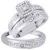 Diamond Trio Set 10K White Gold Ladies Engagement Ring Mens Wedding Band 0.36 Ct