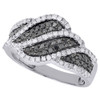 Black Diamond Right Hand Fashion Band 10k White Gold Round Cocktail Ring 3/4 Ct.