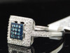 Blue Diamond Square Cocktail Ring 10K White Gold Round Cut Designer Band .25 Ct.