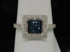 Blue Diamond Square Cocktail Ring 10K White Gold Round Cut Designer Band .25 Ct.