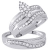 Diamond Trio Set 10K White Gold Ladies Engagement Ring Mens Wedding Band .33 Ct.
