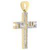 10K Yellow Gold Genuine Diamond Jesus Cross Pendant 1.30" Pave Charm 0.45 Ct.