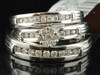 Diamond Wedding Trio Set 14K White Gold Round Engagement Ring Matching Band