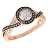 Brown Diamond Cocktail Ring Ladies 10K Rose Gold Solitaire Halo Infinity 1/4 Tcw