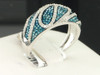 Blue Diamond Cocktail Ring 10K White Gold Fashion Leaf Right Hand Band 0.60 Ct.