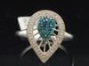 10k White Gold Round Cut Blue Diamond Pear Shape Fashion Cocktail Ring 0.25 Ct.