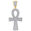 10K Yellow Gold Real Diamond Ankh Cross Pendant 2.40" Mens Pave  Charm 1.50 ct.