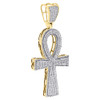 10K Yellow Gold Real Diamond Ankh Cross Pendant 2.40" Mens Pave  Charm 1.50 ct.