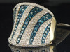 Blue Diamond Cocktail Ring Ladies 10K Yellow Gold Round Pave Fashion 1.45 Tcw.