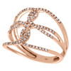 10K Rose Gold Diamond Braided Cross Ladies Right Hand Open Cocktail Ring 0.25 Ct