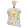 10K Yellow Gold Mens Diamond Jesus Head Pendant Piece Matte Charm 2.30" 0.80 Ct.