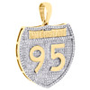 10K Yellow Gold Diamond Interstate 95 Highway Sign Pendant 1.35" Charm 0.65 CT.