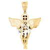 10K Yellow Gold Diamond Angel Pendant Holding Ankh Cross 1.65" Charm 0.56 CT.