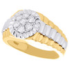 14K Two Tone Gold Real Diamond Cluster Step Shank Ring Fluted Bezel Band 1/2 CT.