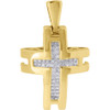 Diamond Mini Princess Cut Domed Cross Pendant 10K Yellow Gold Charm 0.37 Ct.