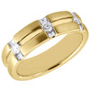10K Yellow Gold Mens 3 Stone Diamond Wedding Band Brushed Grooved Ring 0.24 Ct.