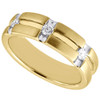 10K Yellow Gold Mens 3 Stone Diamond Wedding Band Brushed Grooved Ring 0.24 Ct.