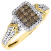 Brown Diamond Square Right Hand Band 10K Yellow Gold Round Cocktail Ring 0.33 Ct