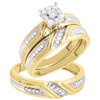 Diamond Trio Set 10k Yellow Gold Engagement Ring Matching Wedding Band 0.34 Ct