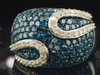 Blue Diamond Fashion Cocktail Band White Gold Right Hand Designer Ring 2 Ct.