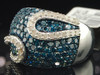 Blue Diamond Fashion Cocktail Band White Gold Right Hand Designer Ring 2 Ct.