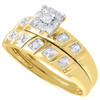 Diamond Trio Set Engagement Ring 10k Yellow Gold Round Wedding Band 0.13 Ct