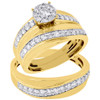 14K Yellow Gold Diamond Trio Set Matching Flower Engagement Ring & Band 1.03 Ct.