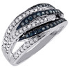 Blue Diamond Cocktail Band 10k White Gold Round Fashion Right Hand Ring 0.42 Ct.