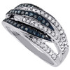 Blue Diamond Cocktail Band 10k White Gold Round Fashion Right Hand Ring 0.42 Ct.