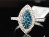 Blue Diamond Cocktail Ring Ladies 10K White Gold Round Marquise Design 1/4 Tcw.