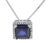 Diamond Necklace Sterling Silver Created Blue Sapphire Square Pendant 1.95 Tcw