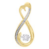 10K Yellow Gold Real Dancing Diamond Infinity Heart Slide Pendant Charm 0.03 CT.