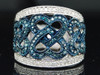 Blue Diamond Cocktail Ring Ladies 10K White Gold Round Designer 1/2 Tcw.