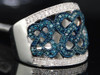 Blue Diamond Cocktail Ring Ladies 10K White Gold Round Designer 1/2 Tcw.