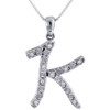 Diamond K Initial Script Pendant .925 Sterling Silver Charm w/ Chain 0.11 Tcw.