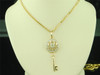 Ladies 10K Yellow Gold Clover Key Lock Diamond Pendant Charm For Necklace .05 Ct