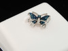 Ladies 10K White Gold Blue Diamond Pendant Designer Butterfly Charm For Necklace