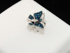 Ladies 10K White Gold Blue Diamond Pendant Designer Butterfly Charm For Necklace