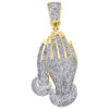 10K Yellow Gold Genuine Round Diamond Praying Hands Pendant Pave Charm 1.25 ct.