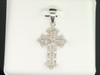 Ladies 10K White Gold Round Diamond Jesus Cross Pendant Charm For Necklace 1.02"