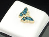 Blue Diamond Butterfly Pendant Ladies 10K Yellow Gold Round Pave Charm 0.16 Tcw.