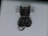 LADIES WHITE GOLD BLACK DIAMOND PUSSY CAT PENDANT CHARM