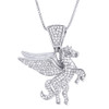 Diamond Pegasus Pendant 10K White Gold Round Flying Winged Horse Charm 0.80 Tcw.