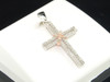 Ladies 10K Rose & White Gold Diamond Jesus Cross Pendant Charm For Necklace 1.1"