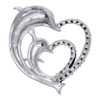 10K White Gold Leaping Dolphin Hearts Black Diamond Pendant Charm  1/8 CT.