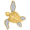 Diamond Swimming Tortoise Turtle Pendant in 10K Yellow Gold Pave Charm 0.10 Ct.