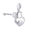 Diamond Heart Lock & Key Pendant Necklace 10K White Gold Charm 0.10 CT.